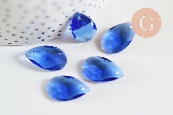 Pendentif goutte cristal facetté bleu roi 22mm,pendentif cristal, x1 (G6364)