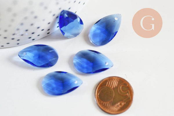 Pendentif goutte cristal facetté bleu roi 22mm,pendentif cristal, x1 (G6364)