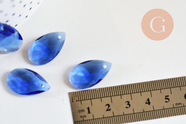Pendentif goutte cristal facetté bleu roi 22mm,pendentif cristal, x1 (G6364)