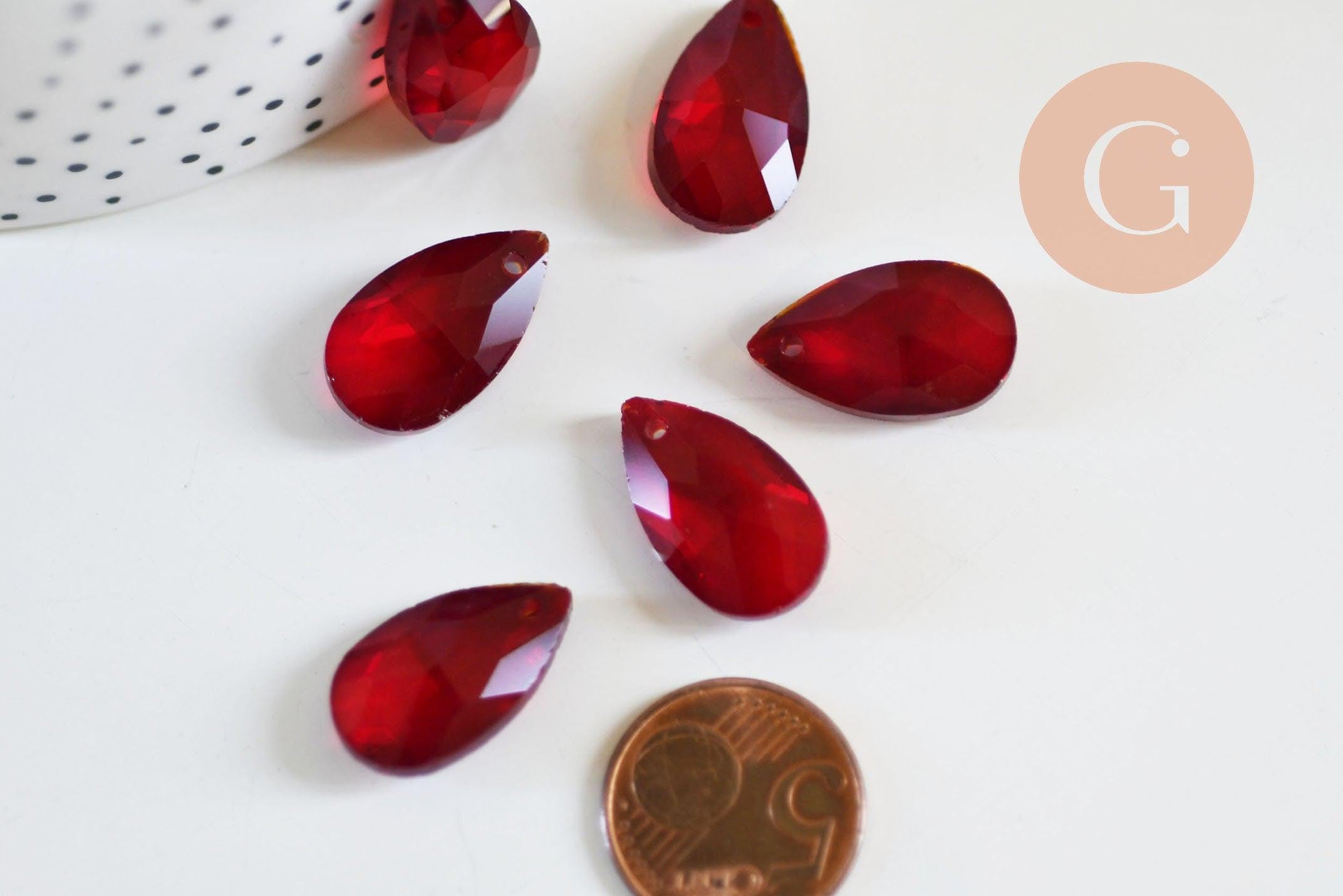 Pendentif goutte cristal facetté rouge 22mm,pendentif cristal, x1 (G6361)