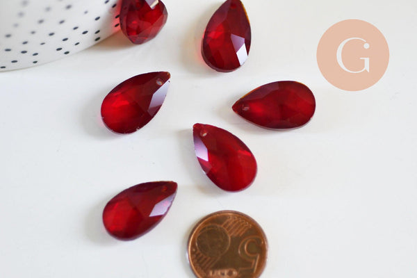 Pendentif goutte cristal facetté rouge 22mm,pendentif cristal, x1 (G6361)