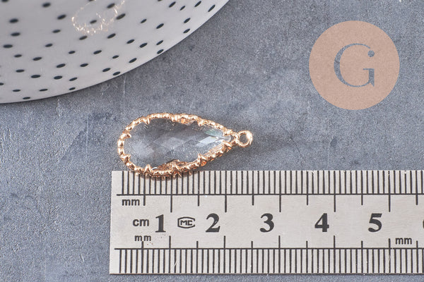Pendentif goutte cristal transparent facetté laiton doré 25.5mm, x1 (G3105)