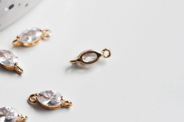 Pendentif goutte doré 24 carats zircon blanc 11x4mm, x5 (G3631)