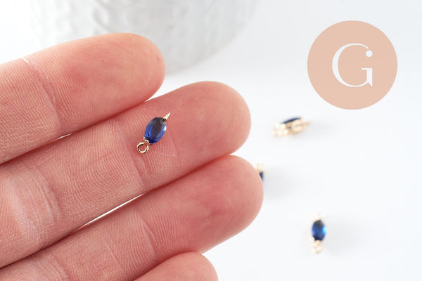 Pendentif goutte doré 24 carats zircon bleu,pendentif cristal, pendentif doré cristal, 11x4mm, x5 G3918