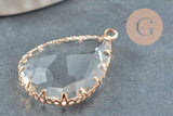 Pendentif goutte doré cristal transparent à facettes 29mm, pendentif création bijoux x1 G9519