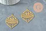 Pendentif goutte évidé laiton brut 37mm, breloques laiton brut ,sans nickel, géométrique, X2 (G3228)
