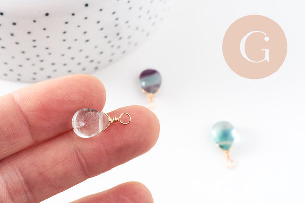 Pendentif goutte fluorite verte violette naturelle 20mm,pendentif bijoux, x1 (G6264)