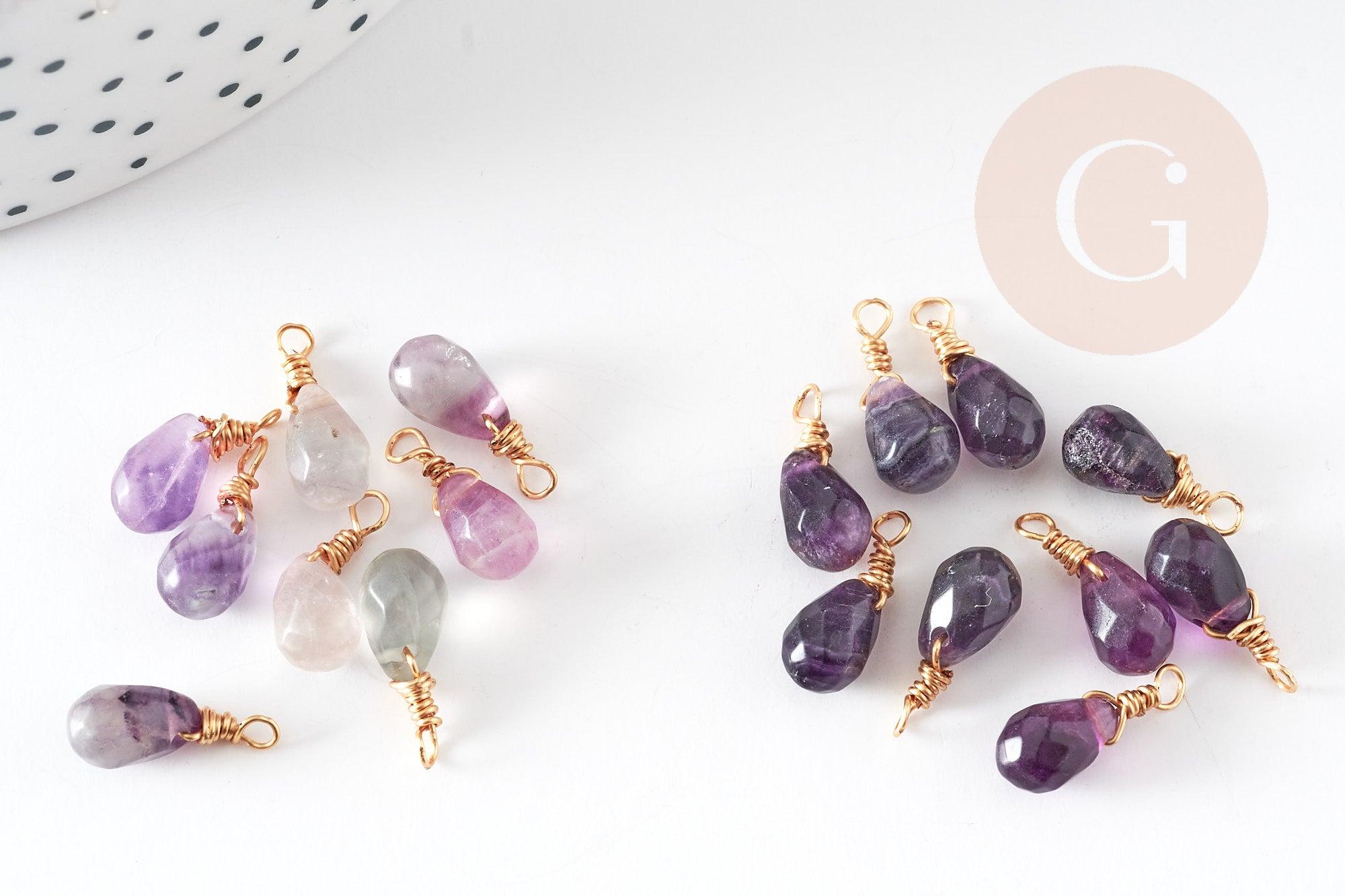Pendentif goutte fluorite violette,pendentif bijoux, pendentif pierre, fluorite naturelle,16mm, x1 (G4438)