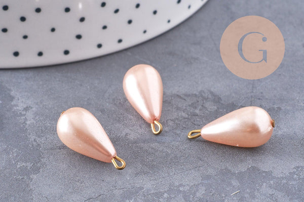 Pendentif goutte imitation perle rose cuivre 21mm, x1 (G10150)