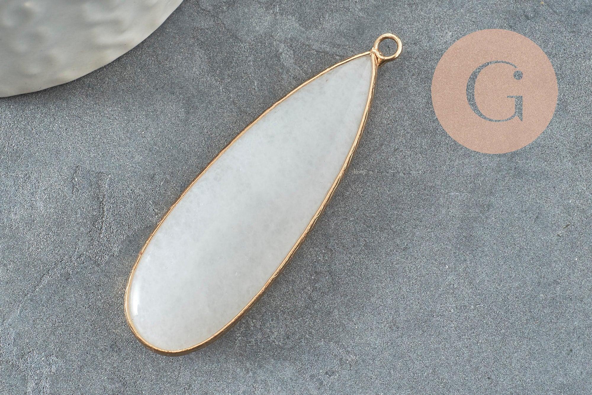Pendentif goutte jade blanc doré 58mm, pendentif pendentif pierre naturelle, x1 G6289