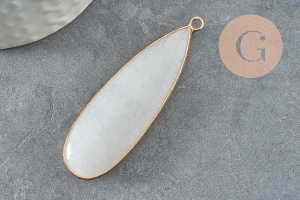 Pendentif goutte jade blanc doré 58mm, pendentif pendentif pierre naturelle, x1 G6289