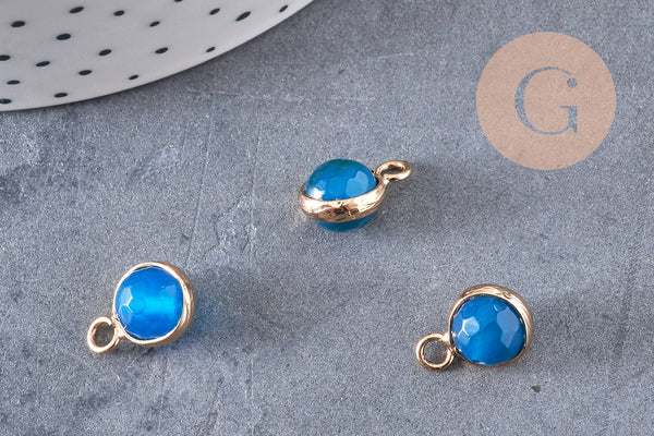 Pendentif goutte jade bleu doré facettes,bijou pierre,pendentif pierre, jade bleu naturel,pendentif jade,13-16mm, x 2,G2739