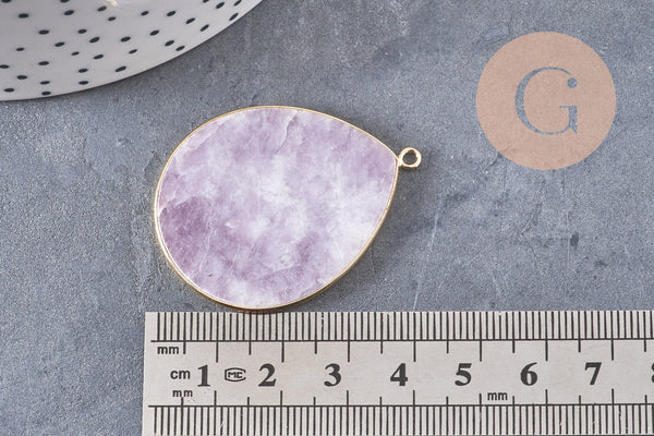 Pendentif goutte jade lilas, pendentif pierre, support doré, pierre naturelle, 17-19mm, x1 G3718