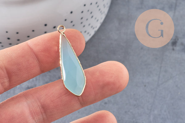 Pendentif goutte jade naturel vert turquoise doré 36mm, x1 (G2724)