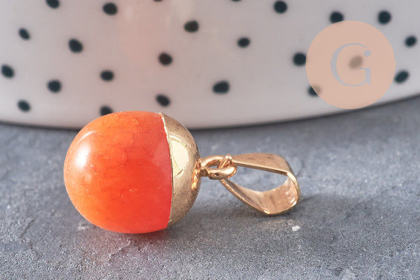 Pendentif goutte jade orange doré, fournitures créatives, pendentif pierre,jade naturel, jade jaune teinté,17-19mm, x1 G3367