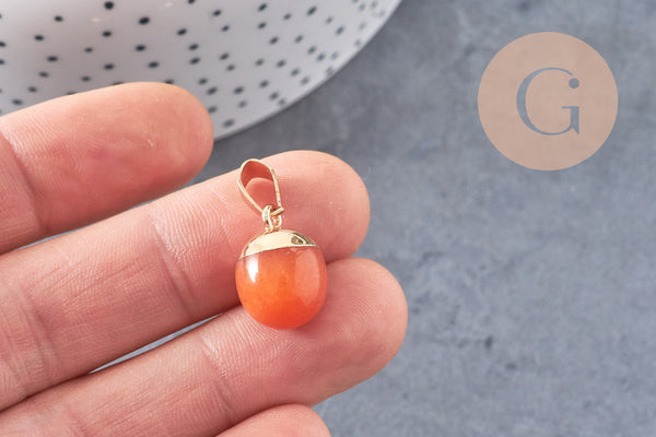 Pendentif goutte jade orange doré, fournitures créatives, pendentif pierre,jade naturel, jade jaune teinté,17-19mm, x1 G3367