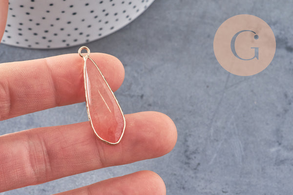 Pendentif goutte jade rose facettes doré,pendentif jade, pendentif pierre,jade naturel, jade teinté rose,31mm, x1 G1774