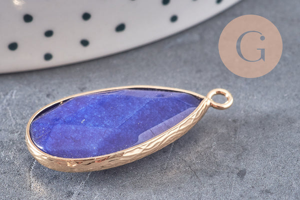 Pendentif goutte jade violet clair ou foncé doré, pendentif jade, pendentif pierre,jade naturel, jade teinté bleu,33mm, x1 G0963