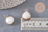 Pendentif goutte jadenaturel teinté blanc laiton doré 18mm, pendentif bijoux pierre naturelle x1 G0789
