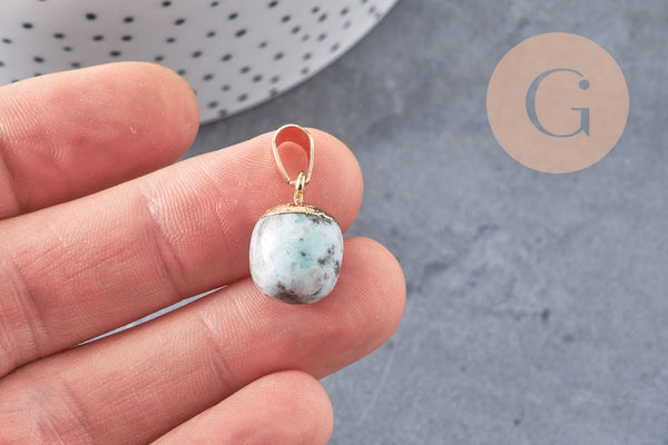 Pendentif goutte jaspe sésame doré, fournitures créatives, pendentif pierre,jaspe sésame naturel,17-19mm, x1 G3904