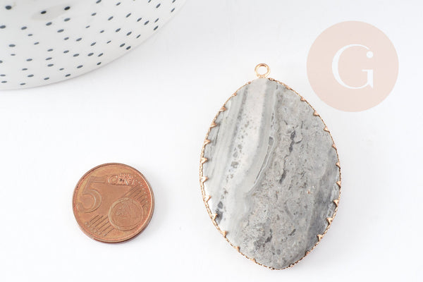 Pendentif goutte jaspe zèbre naturel 55mm, x1 (G1448)