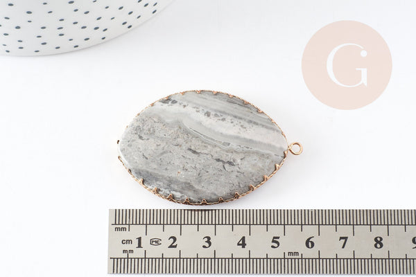 Pendentif goutte jaspe zèbre naturel 55mm, x1 (G1448)