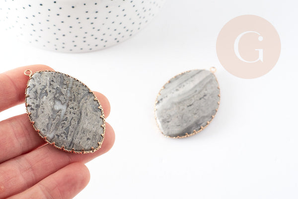 Pendentif goutte jaspe zèbre naturel 55mm, x1 (G1448)