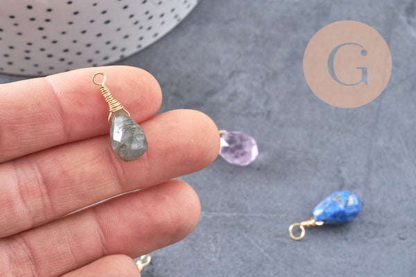 Pendentif goutte labradorite amazonite améthyste lapis naturel 16mm, x1 (G4439)