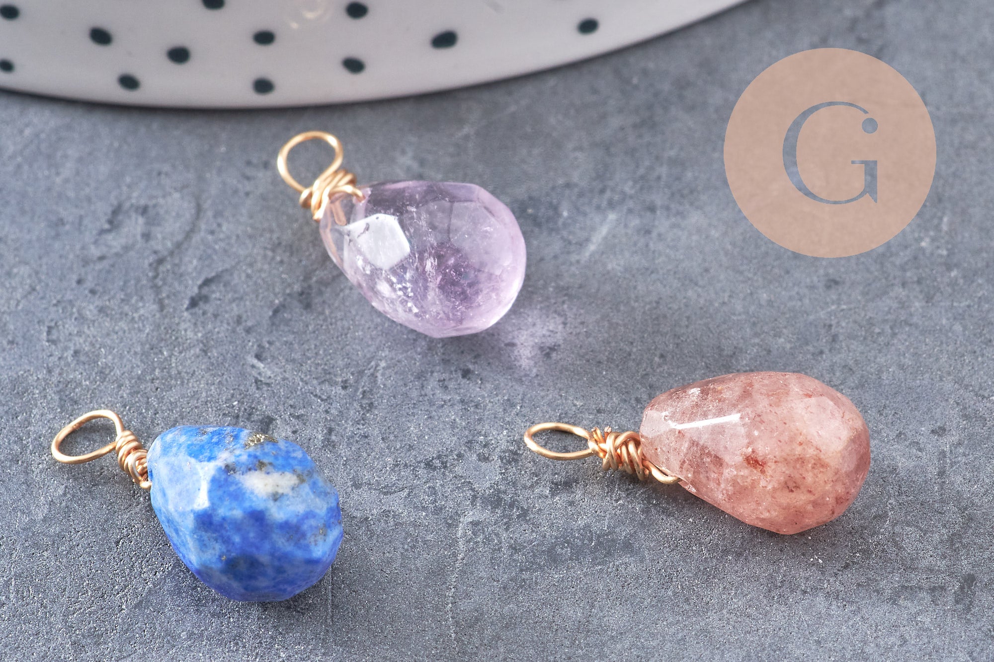 Pendentif goutte labradorite amazonite améthyste lapis naturel 16mm, x1 (G4439)