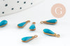 Pendentif goutte laiton brut émail bleu, laiton doré, pendentif goutte,création bijoux,11mm, x10 G0806