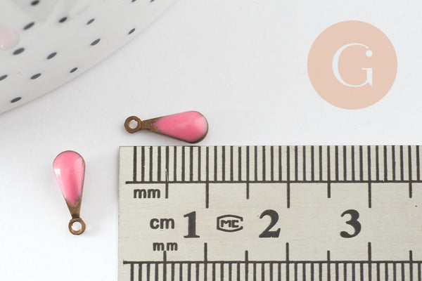Pendentif goutte laiton brut émail rose,fournitures créatives, laiton doré, pendentif goutte, 11mm, x10 G2420