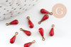 Pendentif goutte laiton brut émail rouge fournitures créatives, laiton doré, pendentif goutte,11mm, x10 G0810