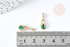 Pendentif goutte laiton doré zircon cristal vert 17,5mm, pendentif création bijoux, x1 G8436