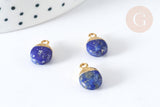 Pendentif goutte lapis lazulis naturel argent 925 doré 18K 20mm, x1 (G7722)