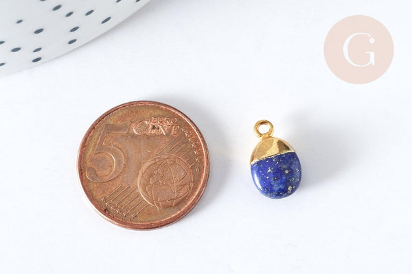 Pendentif goutte lapis lazulis naturel argent 925 doré 18K 20mm, x1 (G7722)