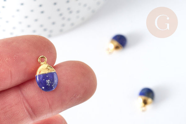 Pendentif goutte lapis lazulis naturel argent 925 doré 18K 20mm, x1 (G7722)