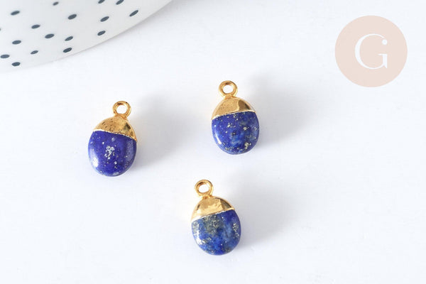 Pendentif goutte lapis lazulis naturel argent 925 doré 18K 20mm, x1 (G7722)