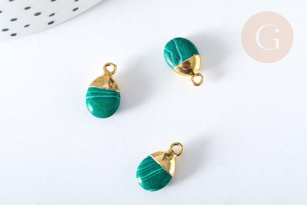 Pendentif goutte malachite naturelle argent 925 doré 18K 20mm, x1 G7718