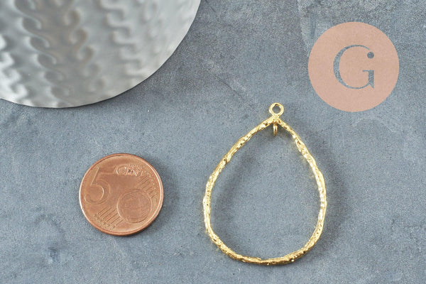 Pendentif goutte martelé laiton brut, breloque laiton brut,création bijoux,pendentif laiton brut,41.5mm, X2 (G3658)