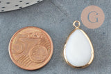 Pendentif goutte nacre blanche naturelle doré 23mm, x2 (G3871)
