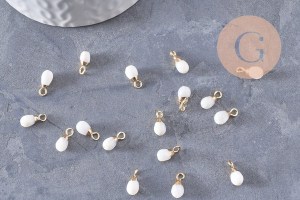 Pendentif goutte nacre blanche naturelle laiton doré 11mm, x2 (G10024)