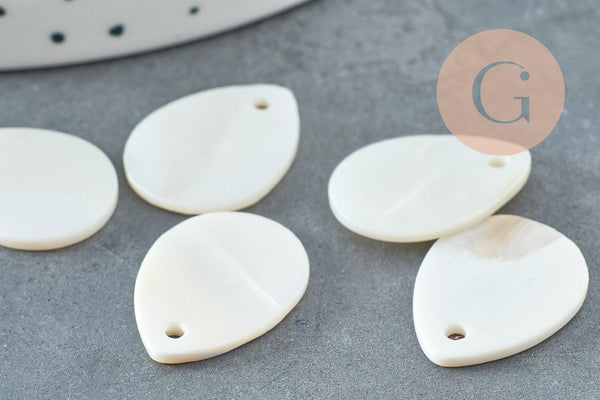 Pendentif goutte nacre blanche naturelle, perle goutte,nacre naturelle,coquillage blanc, 20mm, x10 G5134