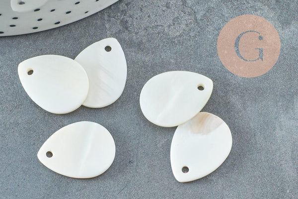 Pendentif goutte nacre blanche naturelle, perle goutte,nacre naturelle,coquillage blanc, 20mm, x10 G5134