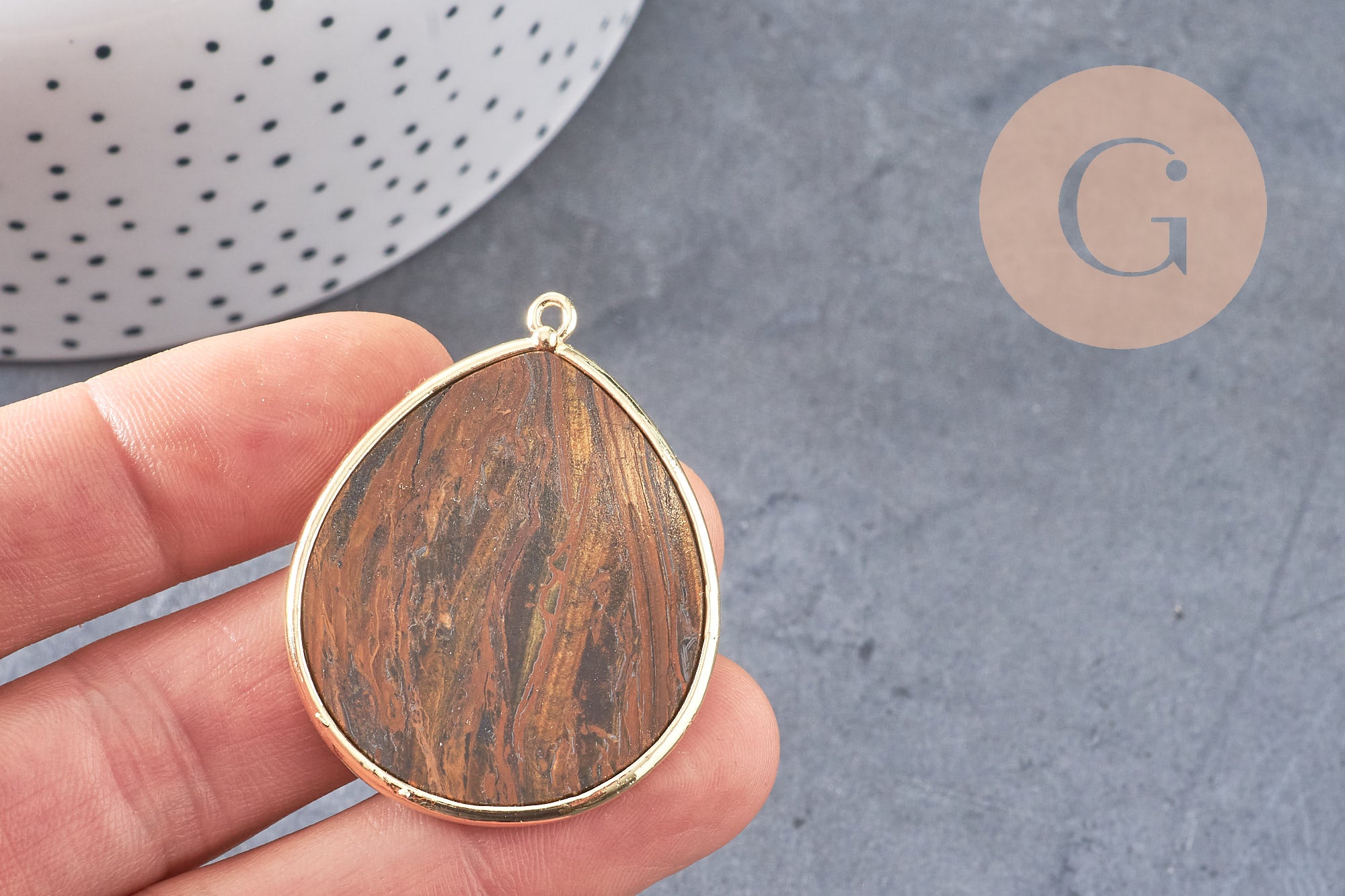 Pendentif goutte œil de tigre naturel 41mm, x1 (G6280)