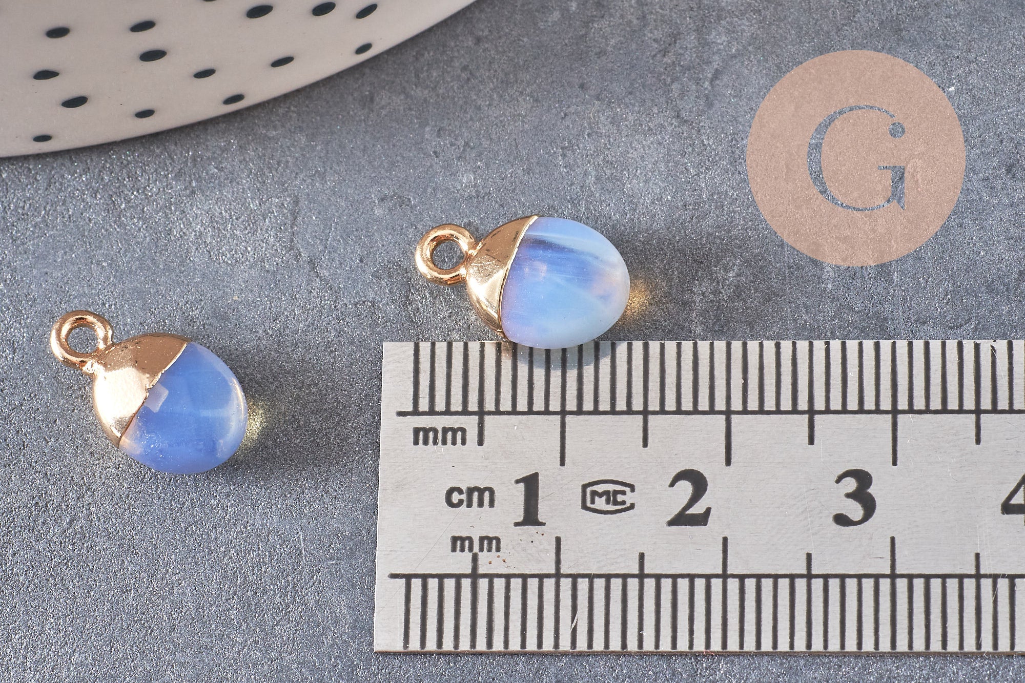 Pendentif goutte opalite fer doré 14mm, x2 (G0052)