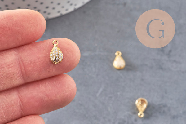 Pendentif goutte or cristal zircon, pendentif doré cristal, bijou doré,10.5mm, x1 (G2740)