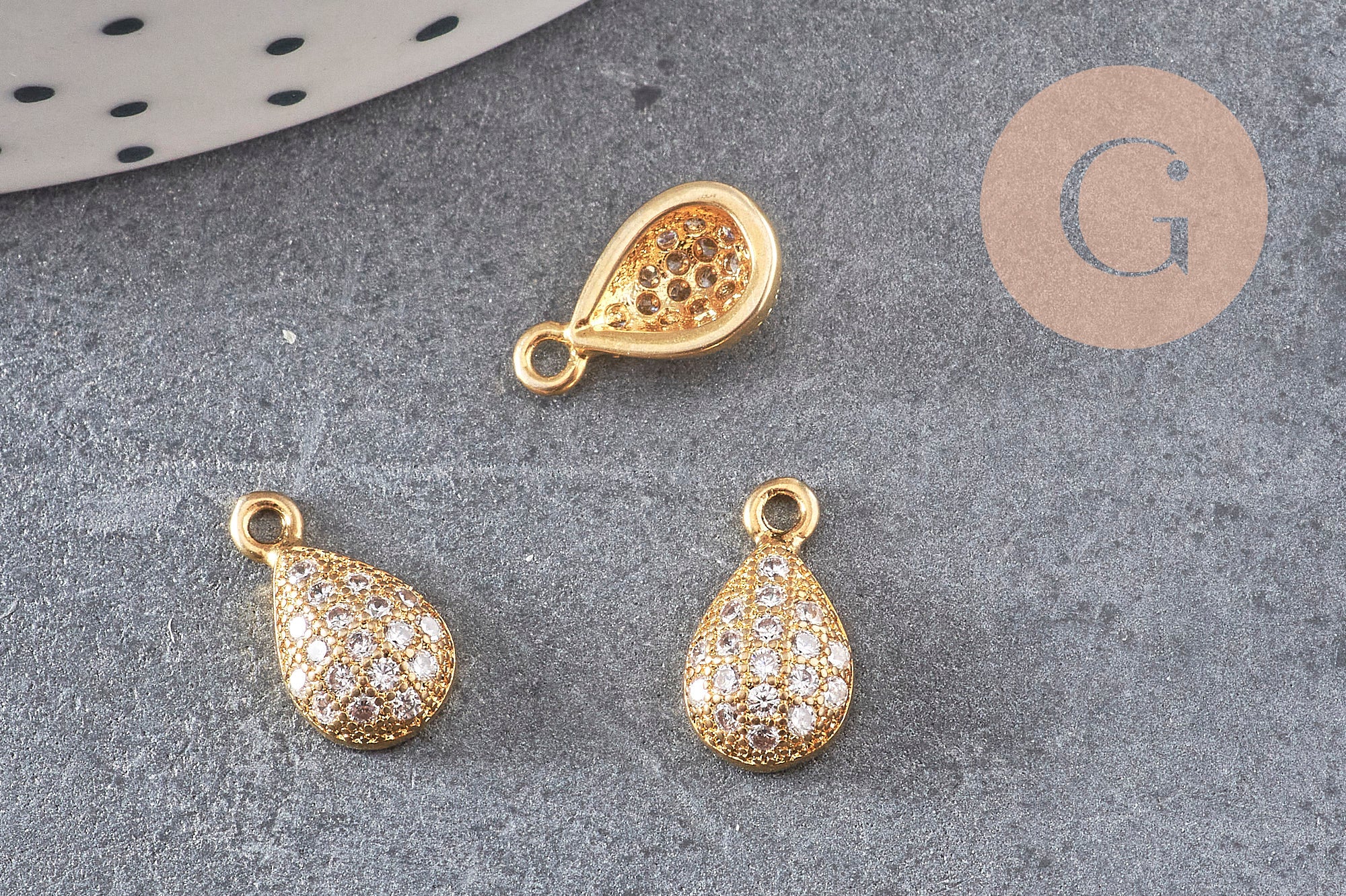 Pendentif goutte or cristal zircon, pendentif doré cristal, bijou doré,10.5mm, x1 (G2740)