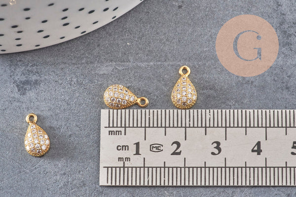 Pendentif goutte or cristal zircon, pendentif doré cristal, bijou doré,10.5mm, x1 (G2740)