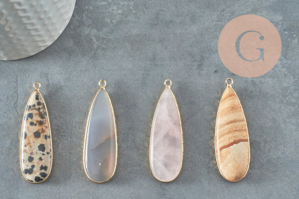 Pendentif goutte pierre howlite jaspe labradorite agate 58mm, x1 (G4032)