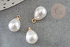 Pendentif goutte plastique imitation perle eau douce laiton doré 18K 13mm, x1 (G9364)